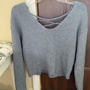 Gray Soft Lace Up Sweater